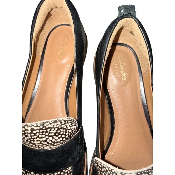 Clarks Artisan‎ Black Leather Speckled Pony Hair Loafer Flats Women's Size 7 - Picture 2 of 4